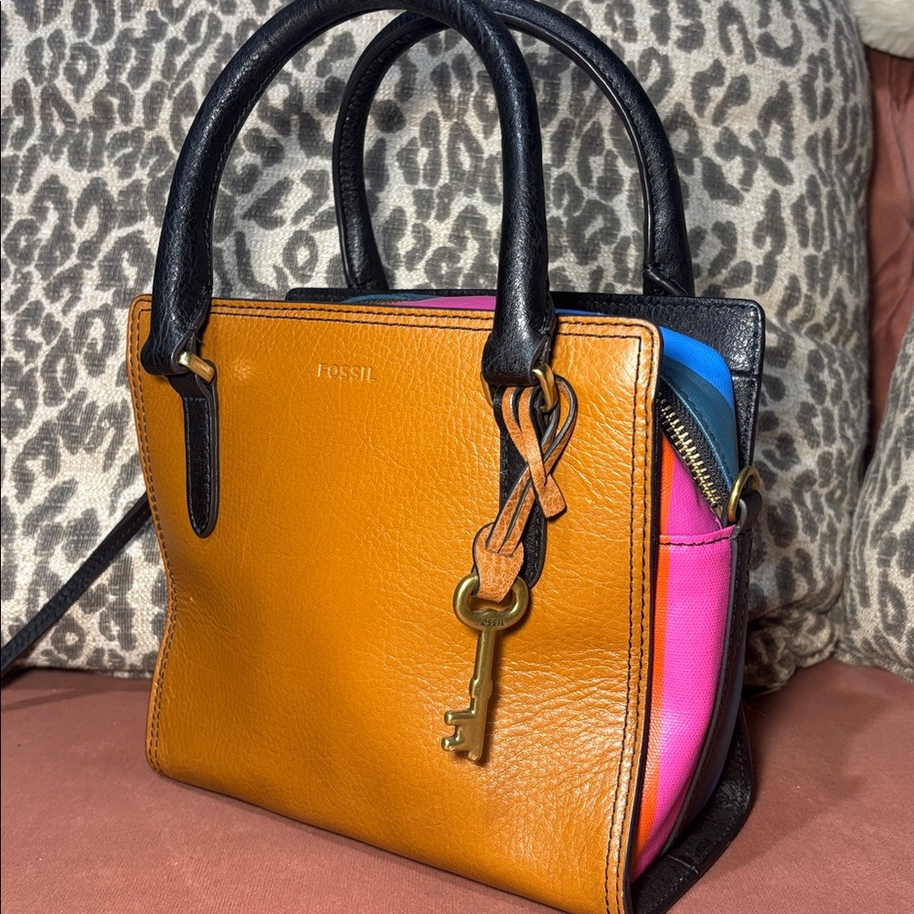Fossil hope *crossbody* top handle colorful stripe medium square bag